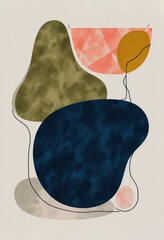 Modern Art Print Featuring Terracotta, Blue, and Gold Forms
