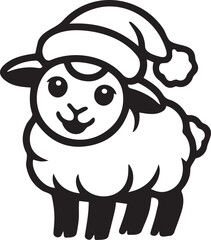 Cute cartoon sheep wearing a Santa hat lineart vector  holiday design