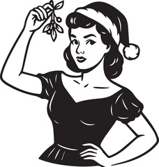 retro Christmas girl with a mistletoe