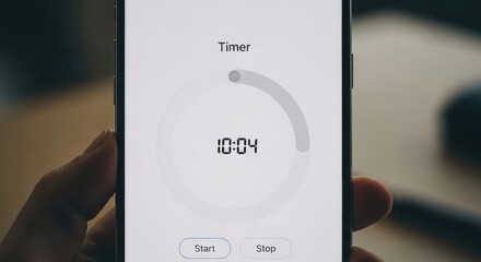 Hand Holding Phone Displaying Timer Application Ten Minutes and Four Seconds Remaining Time Management App Conceptual Focus