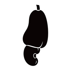 vector black and white silhouette of cashew fruit on a white background