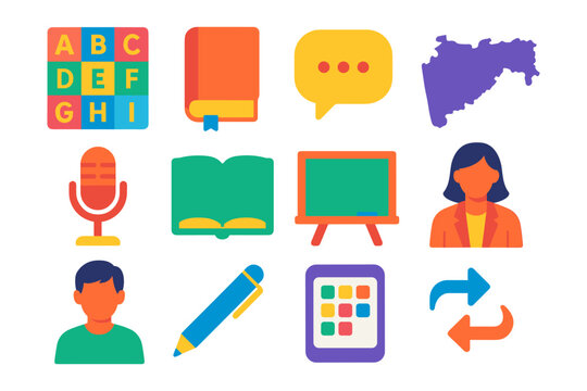 Colorful education icons set for learning and teaching tools