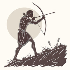 Ancient archer aiming bow and arrow illustration