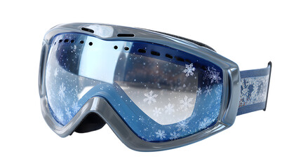 Experience the thrill of winter sports with these stylish, high-performance ski goggles featuring a snowflake design isolated on white background 
