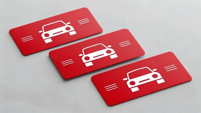 Automobile Identification and Digital Access – Red Car Symbol Cards, Transportation, Technology, Vehicle, Mobility, Innovation, Security