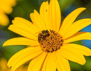 Obraz premium Close-up of bee on vibrant yellow flower