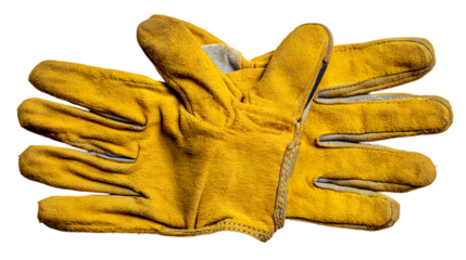 Durable yellow work gloves ready for tough jobs and protection isolated on white background 