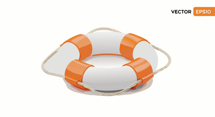 White and orange lifebuoy with rope safety equipment vector.