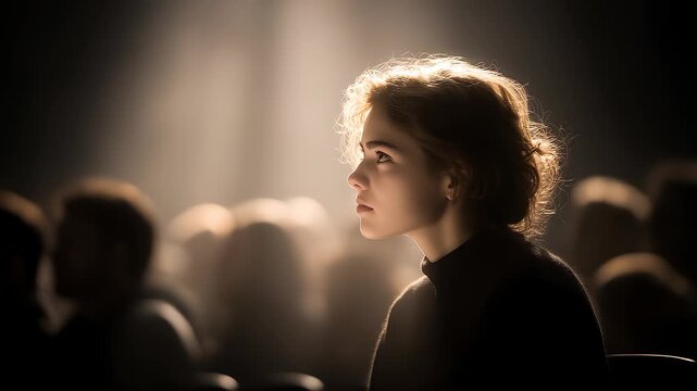 Focused Female Audience Listening Attentively