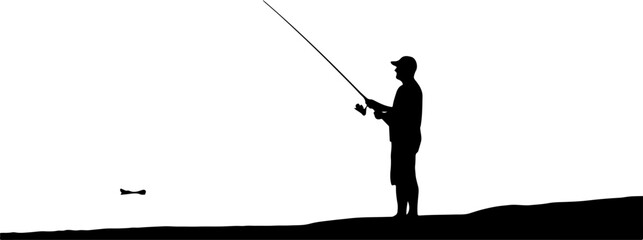 Silhouette of a Fisherman Casting Rod in Water Sport Fishing Recreation