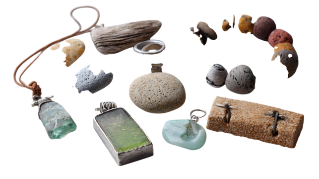 Discover unique handcrafted jewelry featuring natural beach finds and ocean treasures for artisanal style isolated on white background 