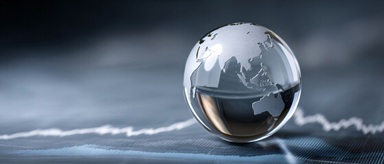 Crystal Globe on Financial Graph Symbolizing Global Economy and Investments