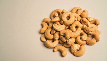 Organic cashew nuts in soft beige minimal compositionл Generated image