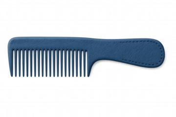 Blue comb with leather texture and stitching detail isolated on transparent background, perfect for beauty and hair care projects