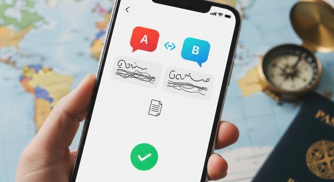 Mobile Translation App on Smartphone with Map Background Concept for Travel and International Communication showcasing document translation and global connectivity