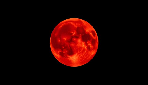 A vibrant, blood-red full moon dominates the inky black night sky.