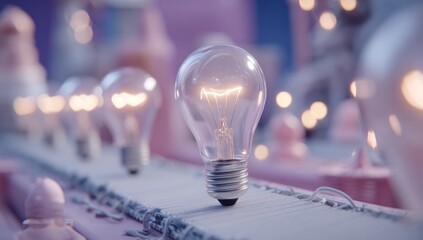Illuminated light bulbs on a textured surface