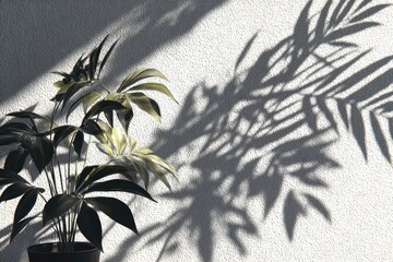 Potted plant casts shadow on textured wall (1)