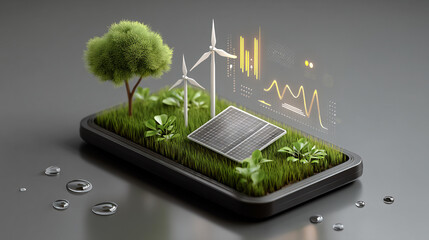 Sustainable Energy on a Phone Solar Wind and Green Technology Concept