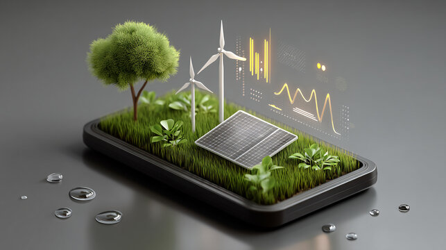 Sustainable Energy on a Phone Solar Wind and Green Technology Concept