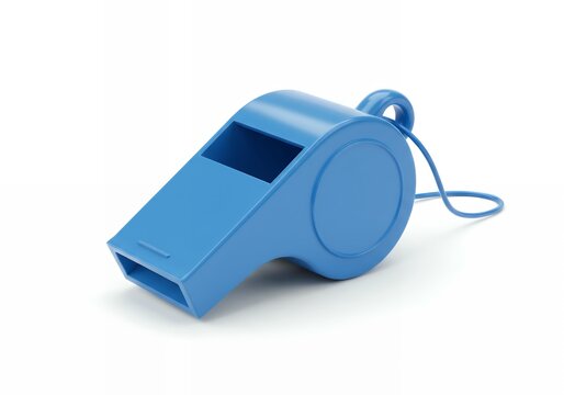 Blue sports referee whistle with matte finish and chrome keychain ring on white background, professional athletic coaching equipment isolated shot