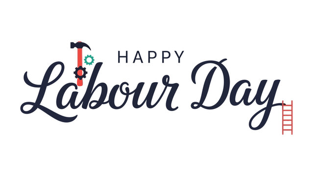 Labour Day Typography: A stylized illustration of Happy Labour Day with celebratory design elements, conveying a message of respect for the workforce.