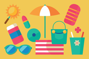 Vibrant summer beach illustration with ocean and sand