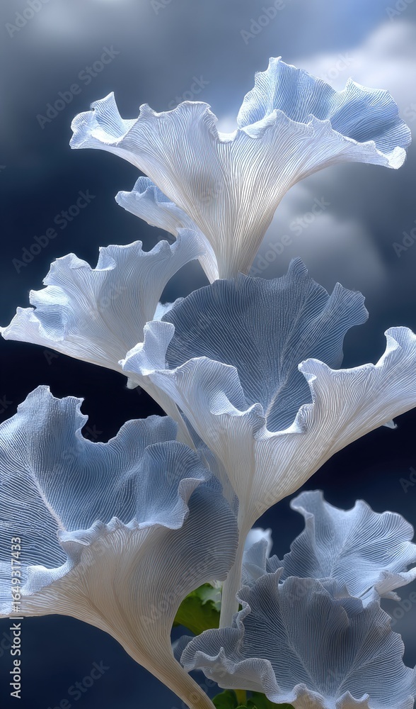 Poster coral and smoke blend seamlessly with clouds in a photorealistic pastel style, creating an ethereal 