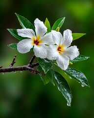 Beautiful White Flowers Wet With Morning Dew Drops Delicate Petals