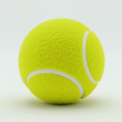 Single yellow tennis ball with detailed felt texture and white curved seam photographed on light gray studio background
