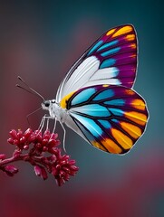 Beautiful Butterfly With Vibrant Wings Resting On A Small Red Flower