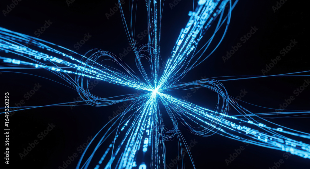Fototapete abstract data streams a dynamic visualization of information flow with glowing blue lines converging