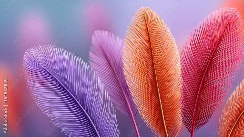 Poster colorful feathers creating a stunning visual display on blurred background