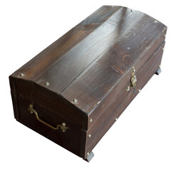 Caja arcón cerrada de madera estilo antiguo. Imagen aislada. Fondo transparente