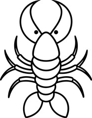 Detailed Lobster Vector Line Drawing with Claws and Antennae