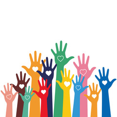 Diverse hands raised together symbolizing unity support community and togetherness