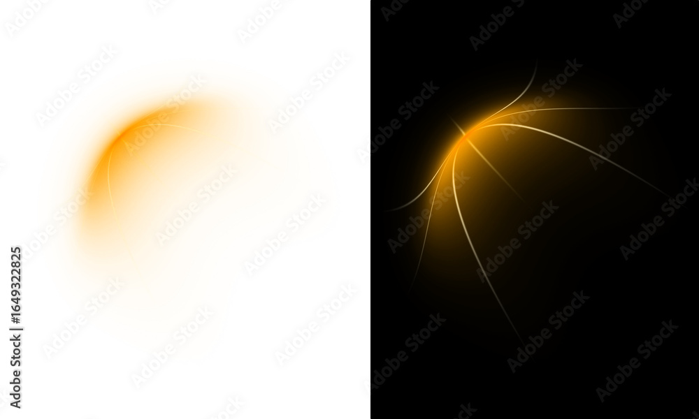 Poster abstract rendering featuring an orange sphere and abstract glowing orange light flare with curved li