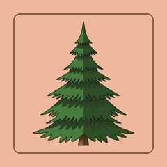 Naklejka premium A stylized illustration of a vibrant green Christmas tree, set against a warm background.