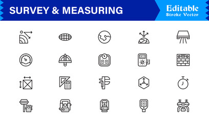 Survey And Measuring Line Icon Set – Professional Minimal Data Analysis Symbols, Research Metrics Line Icon Collection