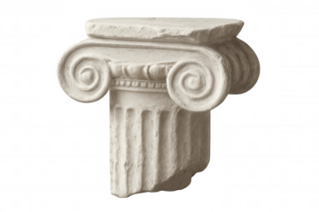 White ionic column capital with volutes and abacus on a transparent background, perfect for architectural visualization or history projects