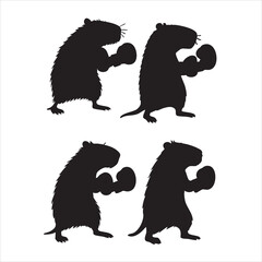 Black silhouette illustration set of rats in boxing stance animal vector