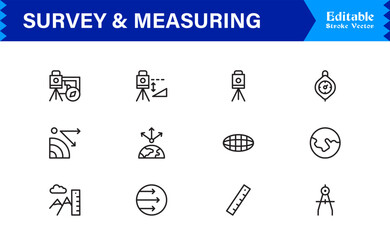 Survey And Measuring Line Icon Set – Professional Minimal Data Analysis Symbols, Research Metrics Line Icon Collection