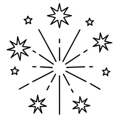 Dynamic line art illustration of vibrant fireworks bursting in the dark night sky