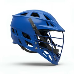 Modern blue lacrosse helmet with matching color-coordinated face guard and adjustable chin strap system