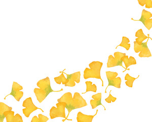 イチョウの葉　水彩風イラスト　飾り枠　秋フレーム　秋の招待状・Webデザイン・ポスター・和風デザイン・年賀状に使える装飾イラスト素材