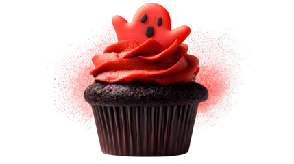 Halloween Chocolate Cupcake with Ghost Topper, isolated on transparent background