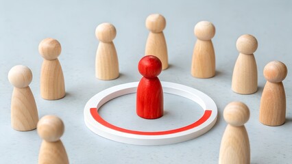 Obraz premium Leadership and Influence – Central Figure Surrounded by Team, Business, Conceptual, Motivation, Abstract, Pawn and Circle
