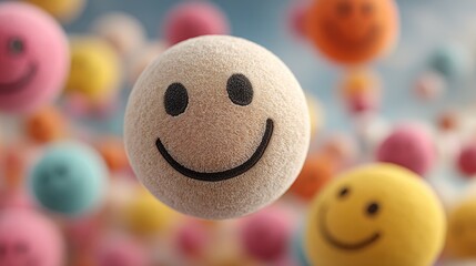 Smiling sphere amidst colorful emoji