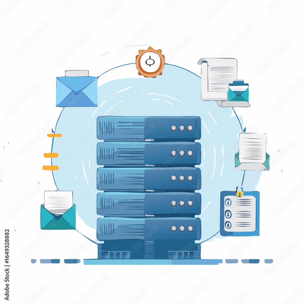 Fototapete data storage concept featuring a computer network server with flat vector folder icons for business 