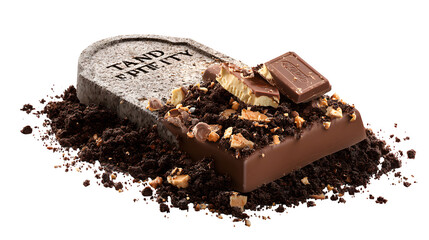 Chocolate Grave with Candy Debris 3d rendered, isolated on transparent background
